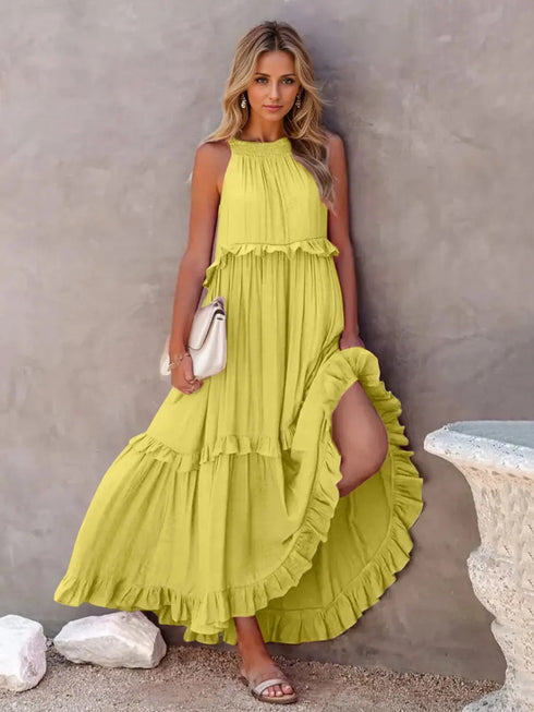 'Galatea' Ruffled Sleeveless Maxi Dress - Celes Fashion